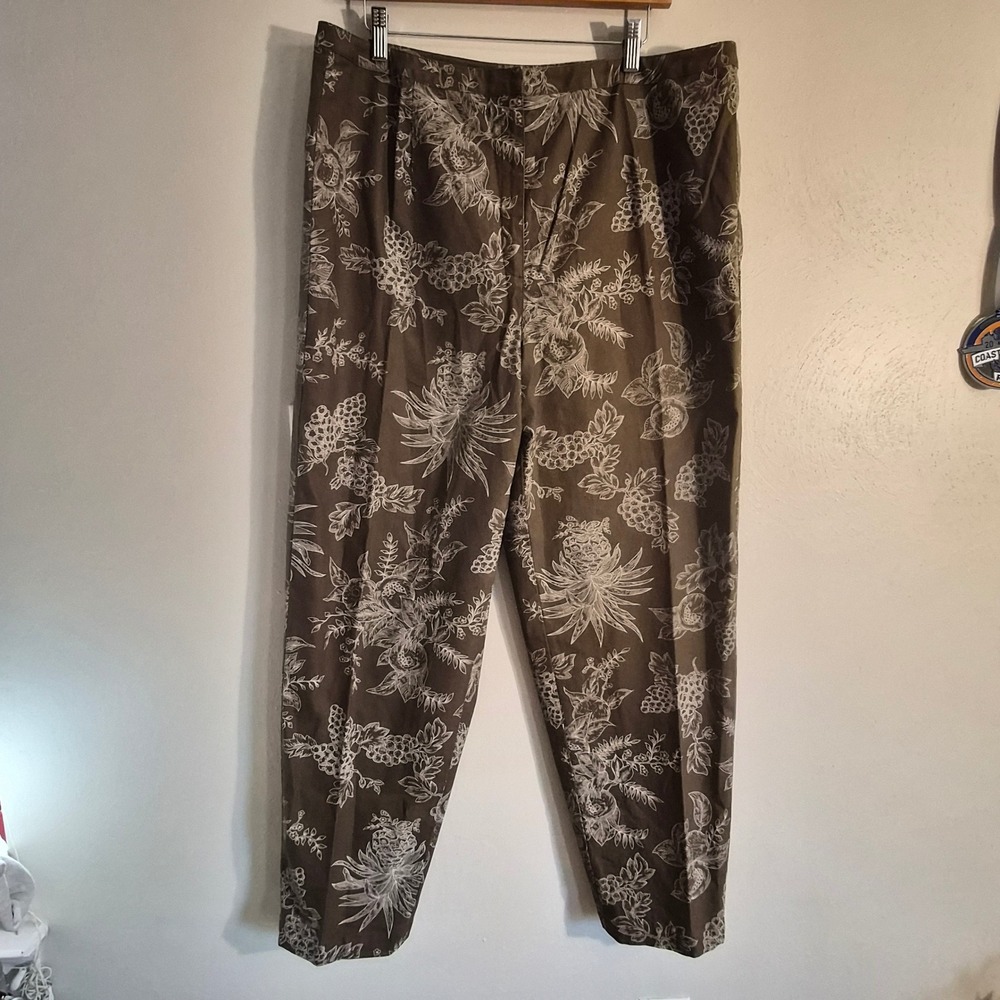 Vintage Talbots Womens 18 Olive Green Tropical Pants Print Stretch Preppy